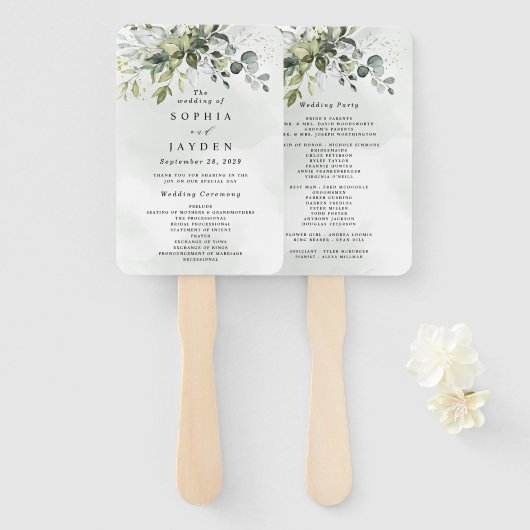 Dusty Blue Eucalyptus Greenery Wedding Programs Fächer (Vorne und Hinten)