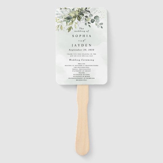 Dusty Blue Eucalyptus Greenery Wedding Programs Fächer (Vorderseite)