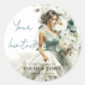 Dusty Blue Eucalyptus Greenery Wedding Runder Aufkleber (Vorderseite)