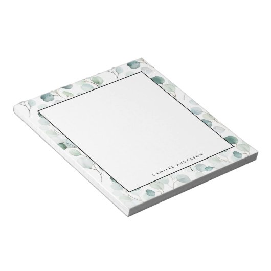 Dusty Blue Eucalyptus Leaves Pattern Personalized Notizblock (angewinkelt)