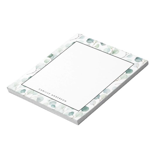 Dusty Blue Eucalyptus Leaves Pattern Personalized Notizblock (Rotiert)