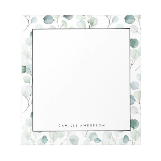 Dusty Blue Eucalyptus Leaves Pattern Personalized Notizblock (Vorderseite)