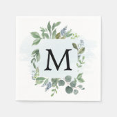 Dusty Blue Eucalyptus Monogram Cocktail Napkin Serviette (Vorderseite)