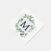 Dusty Blue Eucalyptus Monogram Cocktail Napkin Serviette (Ecke)