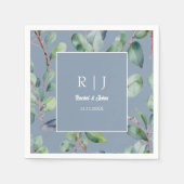 Dusty Blue Eucalyptus Monogram Greenerity Wedding Serviette (Vorderseite)