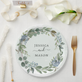 Dusty Blue Eucalyptus Polterabend Paper Plate Pappteller