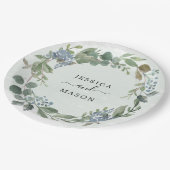 Dusty Blue Eucalyptus Polterabend Paper Plate Pappteller (Schrägansicht)