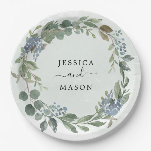 Dusty Blue Eucalyptus Polterabend Paper Plate Pappteller (Vorderseite)