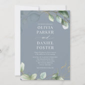 Dusty Blue Eucalyptus QR Code Foto Wedding Einladung (Vorderseite)