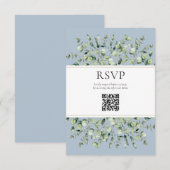 Dusty Blue Eucalyptus QR Code Wedding RSVP Begleitkarte (Vorne/Hinten)