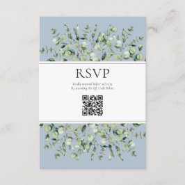 Dusty Blue Eucalyptus QR Code Wedding RSVP Begleitkarte