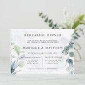 Dusty Blue Eucalyptus Rustikale Probe Abendessen Einladung (Stehend Vorderseite)