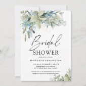 Dusty Blue Eucalyptus Script-Brautparty Einladung (Vorderseite)