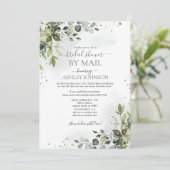 Dusty Blue Eucalyptus Script Virtual Brautparty Einladung (Stehend Vorderseite)