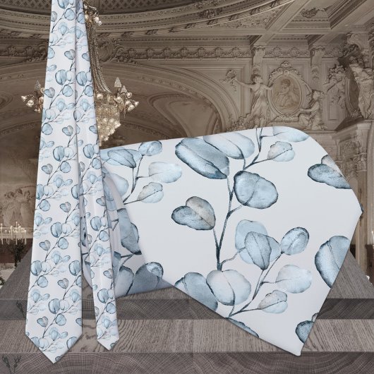 Dusty Blue Eucalyptus Sprigs Dove Gray Wedding Krawatte