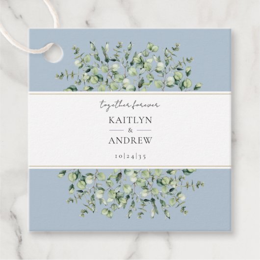 Dusty Blue Eucalyptus Together Forever Wedding Geschenkanhänger (Vorderseite)