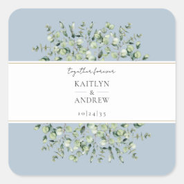 Dusty Blue Eucalyptus Together Forever Wedding Quadratischer Aufkleber