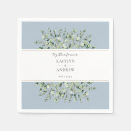 Dusty Blue Eucalyptus Together Forever Wedding Serviette