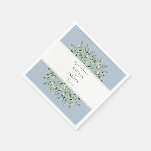 Dusty Blue Eucalyptus Together Forever Wedding Serviette (Ecke)