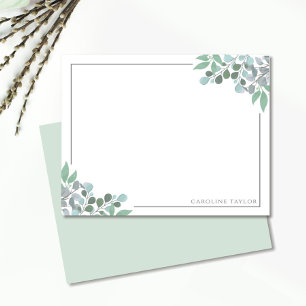 Dusty Blue Eucalyptus Vines Thin Border Stationery Mitteilungskarte