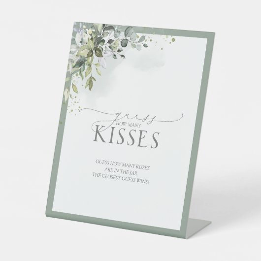 Dusty Blue Eucalyptus Watercolor Wie viele Kisses Sockelschild (Vorderseite)