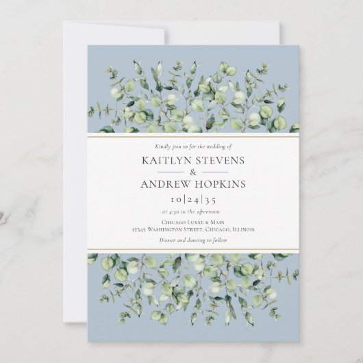 Dusty Blue Eucalyptus  Wedding Einladung (Vorderseite)