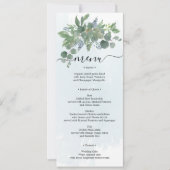 Dusty Blue Eucalyptus Wedding Menu Brautparty I Einladung (Vorderseite)