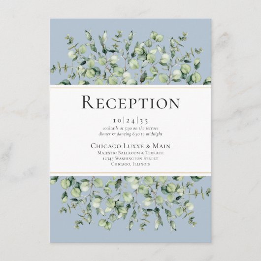 Dusty Blue Eucalyptus Wedding Reception Begleitkarte (Vorderseite)
