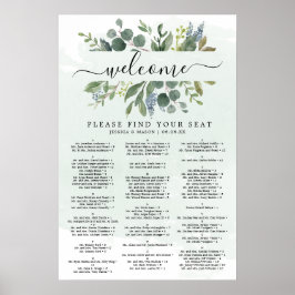 Dusty Blue Eucalyptus Wedding Seating Chart Sign Poster