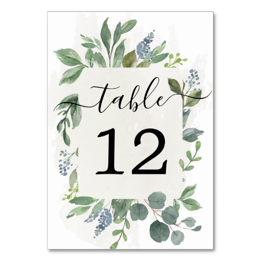 Dusty Blue Eucalyptus Wedding Tischnummern (Vorderseite)