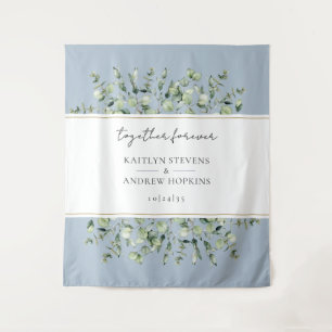 Dusty Blue Eucalyptus Wedding Together Forever Wandteppich