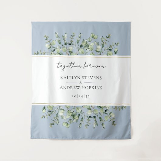 Dusty Blue Eucalyptus Wedding Together Forever Wandteppich (Vorderseite)