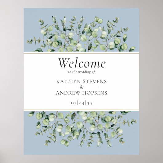 Dusty Blue Eucalyptus Wedding Welcome  Poster (Vorne)