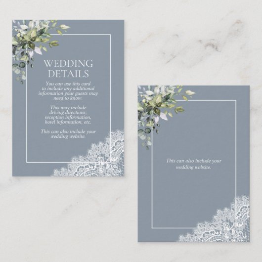 Dusty Blue Eukalyptus Botanische Spitzentechniken Begleitkarte (Vorne/Hinten)