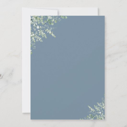 Dusty Blue Eukalyptus Green Probe Dinner Einladung (Rückseite)