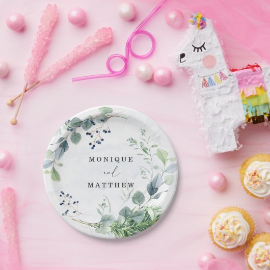 Dusty Blue Eukalyptus Greenery Rustikale Hochzeit Pappteller (Party)