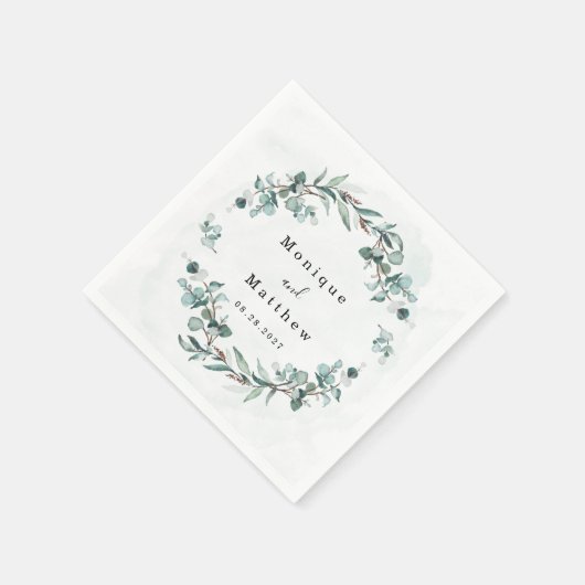 Dusty Blue Eukalyptus Greenery Rustikale Hochzeit Serviette (Ecke)