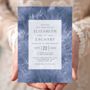 Dusty Blue Feathery Elegance Wedding Einladung