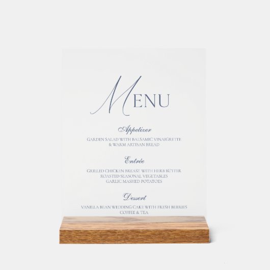 Dusty Blue Fine Art Acrylic Wedding Menu Sign Acrylschild (Vorderseite)