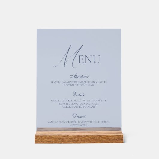 Dusty Blue Fine Art Acrylic Wedding Menu Sign Acrylschild (Vorderseite)