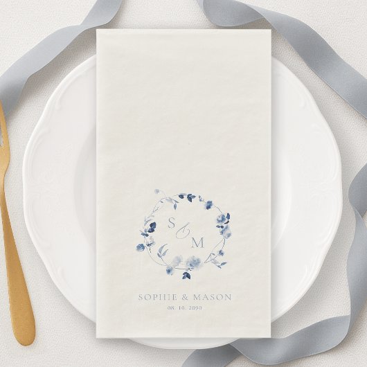 Dusty Blue Fine Art Floral Monogram Wedding Serviette