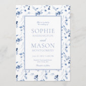 Dusty Blue Fine Art Floral Wedding Invitation Einladung (Vorderseite)