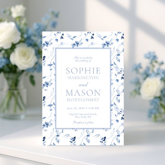 Dusty Blue Fine Art Floral Wedding Invitation Einladung