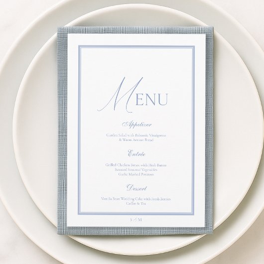 Dusty Blue Fine Art Floral Wedding Menu Card Einladung