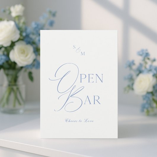 Dusty Blue Fine Art Open Bar Sign with Calligraphy Einladung