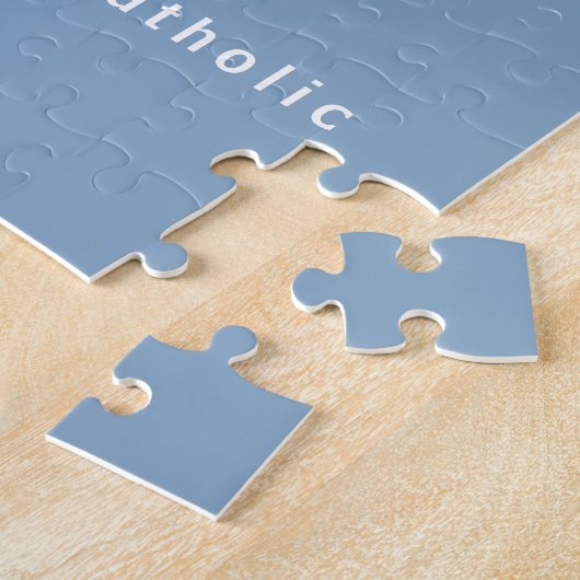 Dusty Blue First Communation mit Cross Puzzle (Seite)