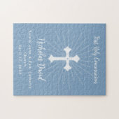 Dusty Blue First Communation mit Cross Puzzle (Horizontal)
