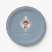 Dusty Blue First Communion Boy Foto Imitate Silver
