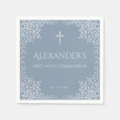 Dusty Blue First Holy Communion Elegant Boy Blätte Serviette (Vorderseite)