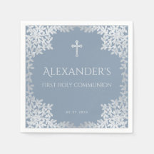 Dusty Blue First Holy Communion Elegant Boy Blätte